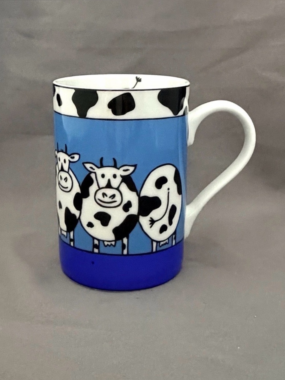 Pier 1 Whimsical Cows Blue Porcelain Mug 10 oz EUC